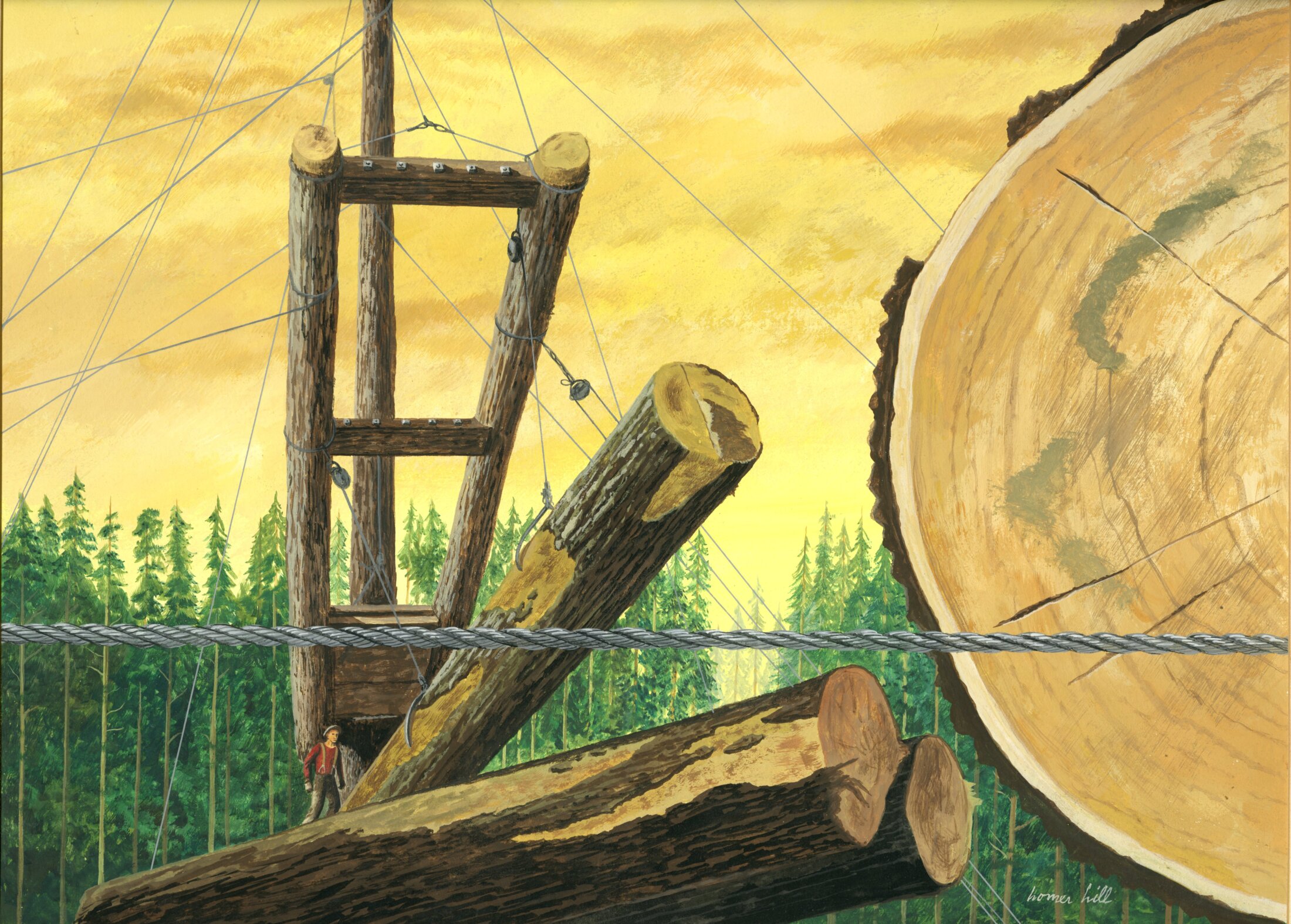 Logging: Handling with improvised crane